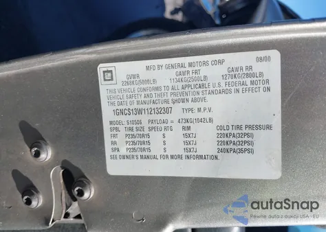 2001 Chevrolet Blazer Ls from USA, damaged, VIN 1GNCS13W112132307